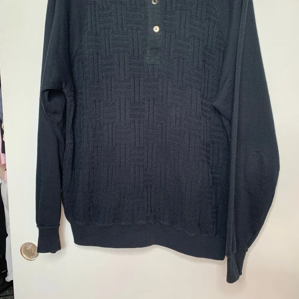 Vintage 80s 90s CC Sport men's black collared pullover textured knit sweater XL